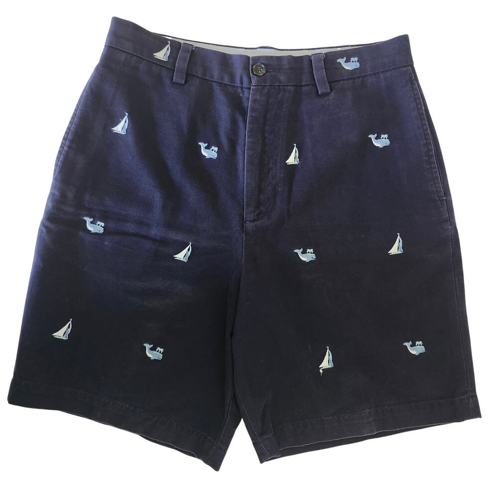 Brooks Brothers Boys Navy Chino Shorts with Embroidered Sailboats Size 16